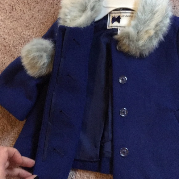Janie and Jack Blue Fur Collar Coat Jacket 6-12 mo - Picture 2 of 4
